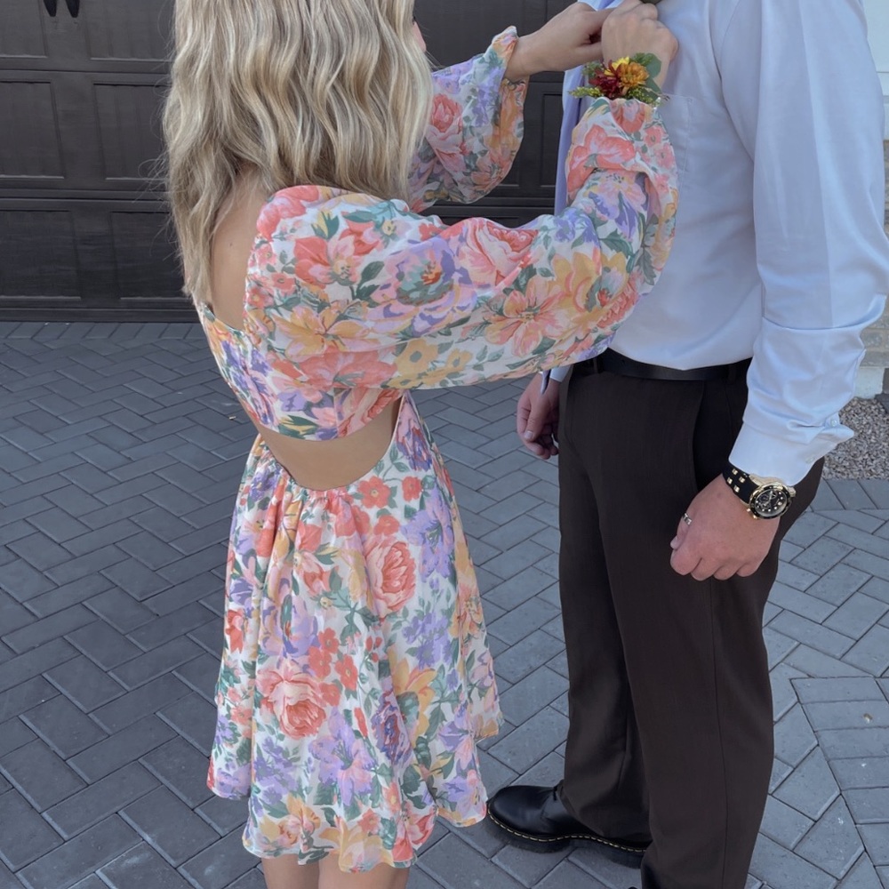 floral cut out back dress